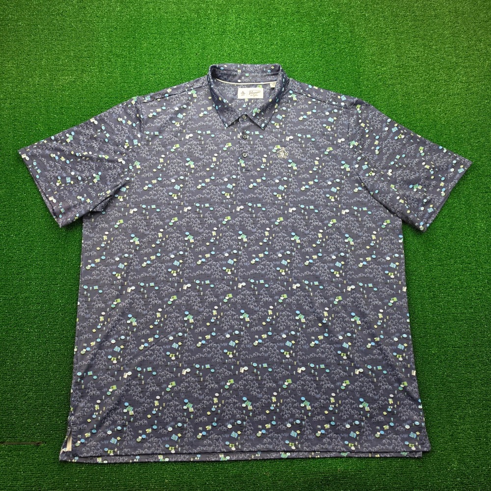 Original Penguin Munsingwear Novelty Park Scene Golf Polo Shirt Mens 3XLT Blue